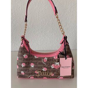Juicy Couture Berry Sweet Hobo Bag Chestnut Chino W/Strawberry Charm NEW